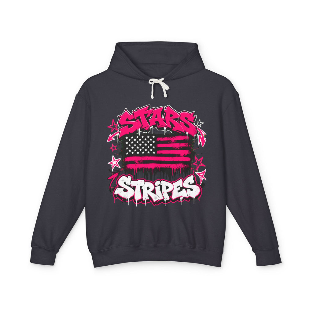 Stars & Stripes Hoodie — Pink Graffiti American Flag Pullover