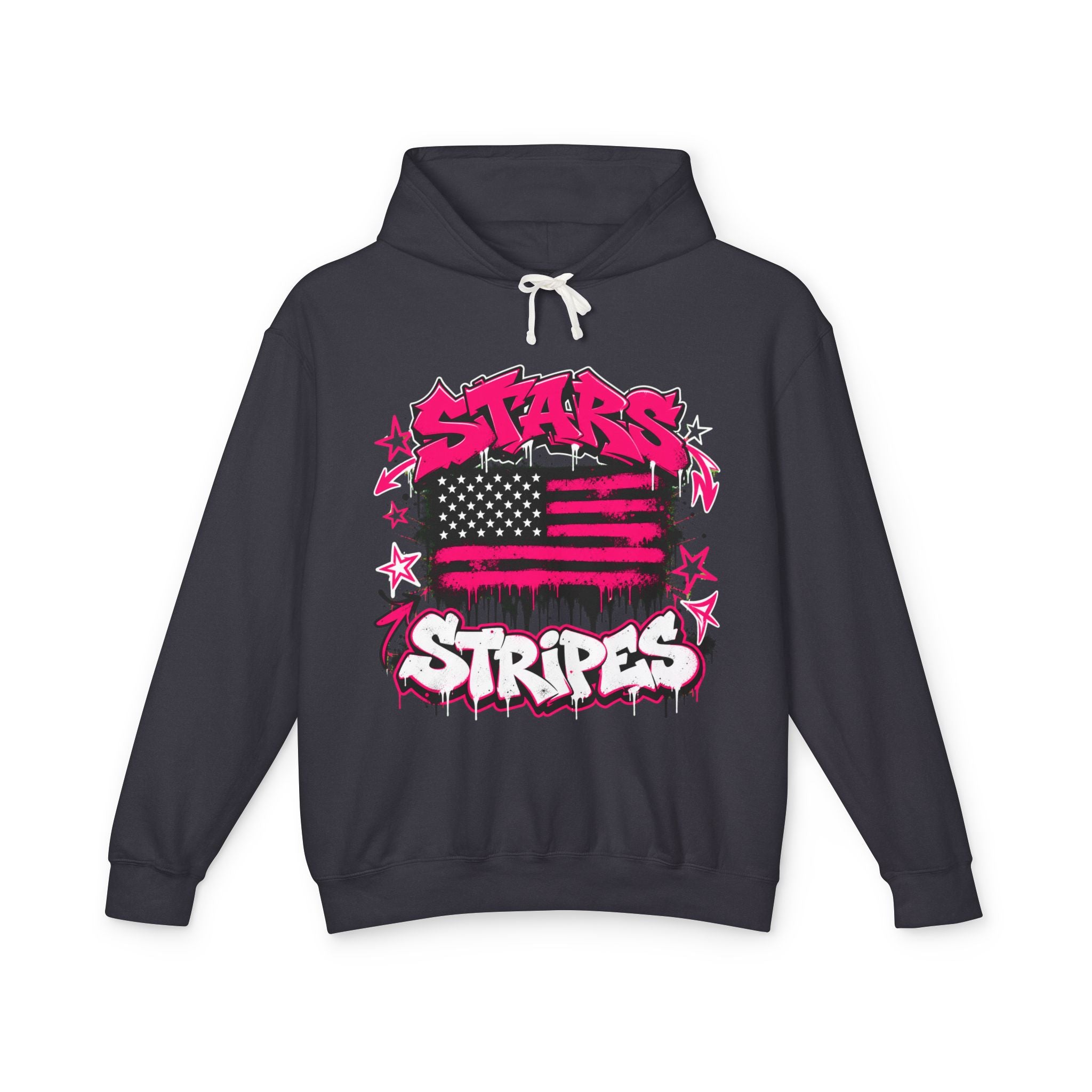 Stars & Stripes Hoodie — Pink Graffiti American Flag Pullover