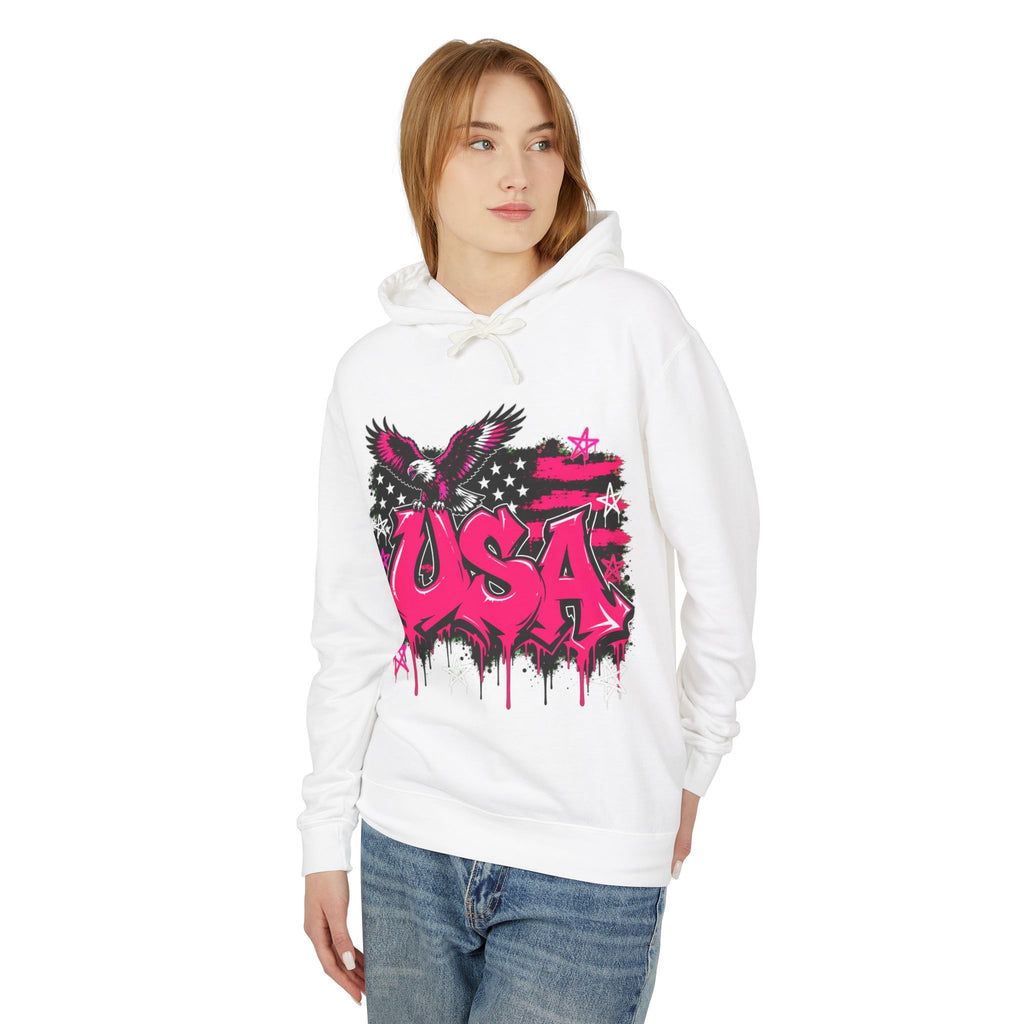 USA Graffiti Eagle Hoodie – Pink Patriotic Flag Sweatshirt