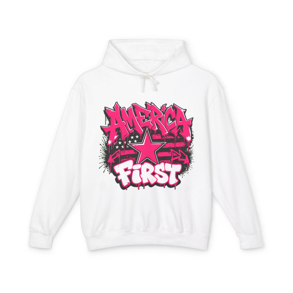 America First Graphic Hoodie — Pink Wisky Graffiti Streetwear