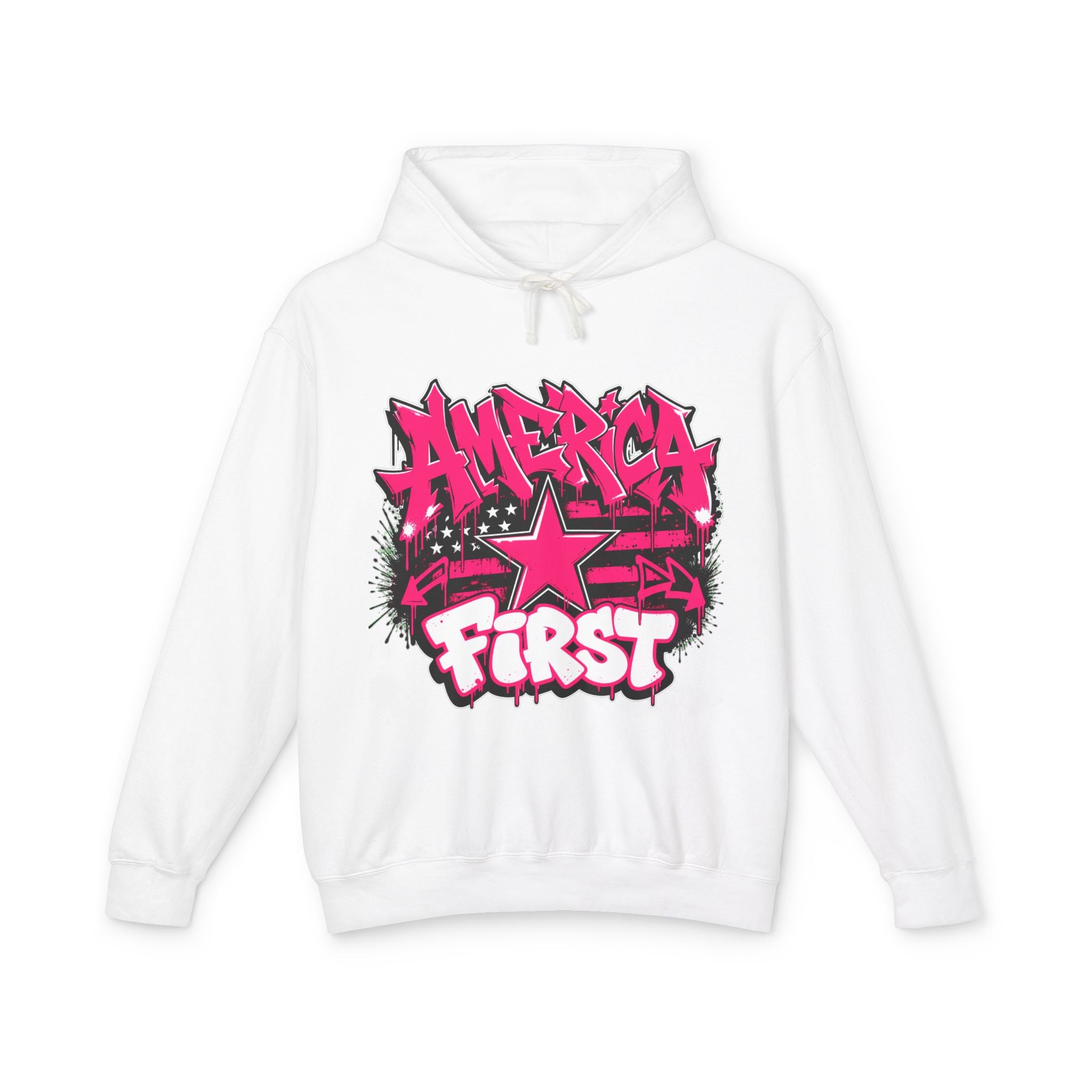 America First Graphic Hoodie — Pink Wisky Graffiti Streetwear