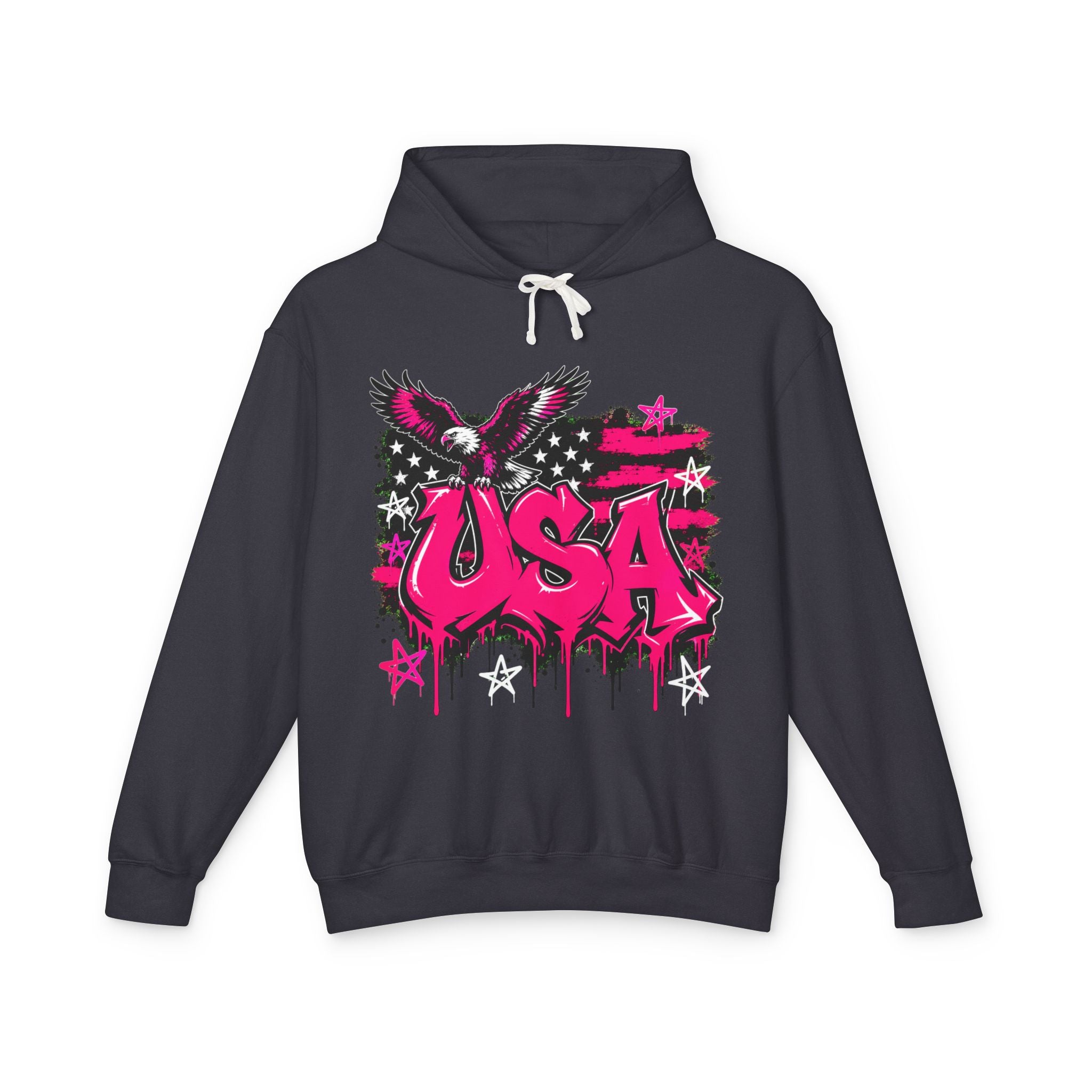 USA Graffiti Eagle Hoodie – Pink Patriotic Flag Sweatshirt