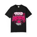 Proud American Woman Graphic T-Shirt — Patriotic Pink Graffiti Tee