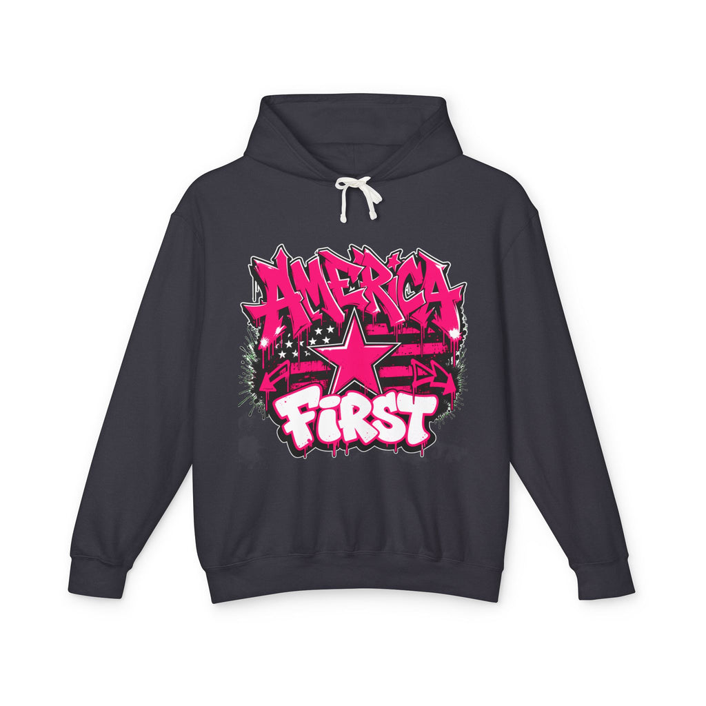 America First Graphic Hoodie — Pink Wisky Graffiti Streetwear