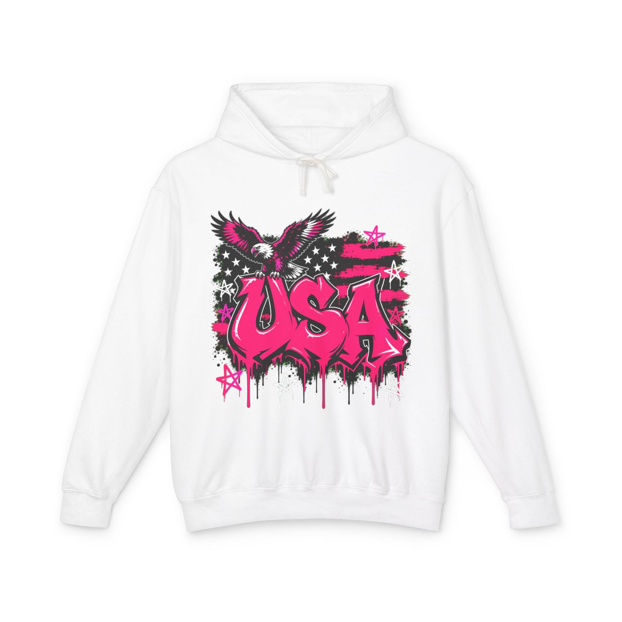 USA Graffiti Eagle Hoodie – Pink Patriotic Flag Sweatshirt