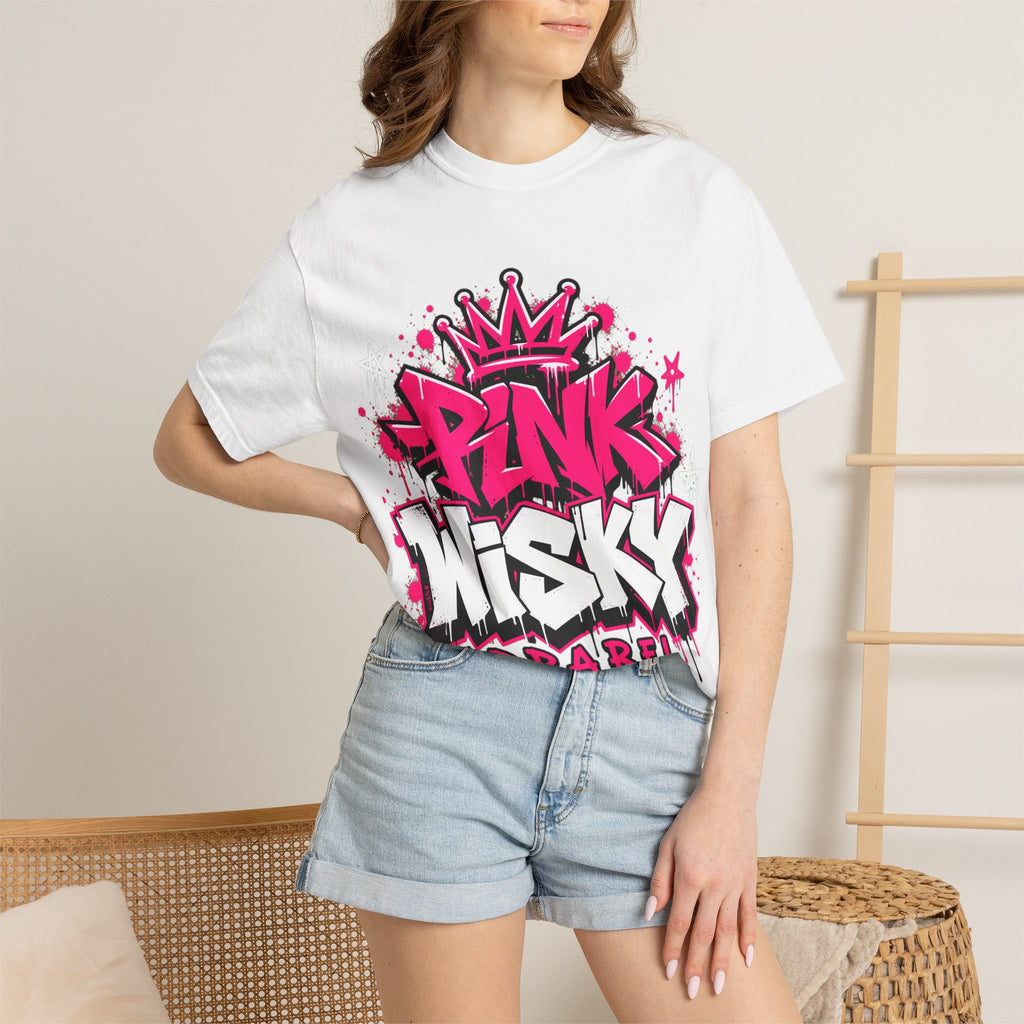 Pink Wisky Apparel Graffiti T-Shirt — Bold Pink Crown Streetwear Tee