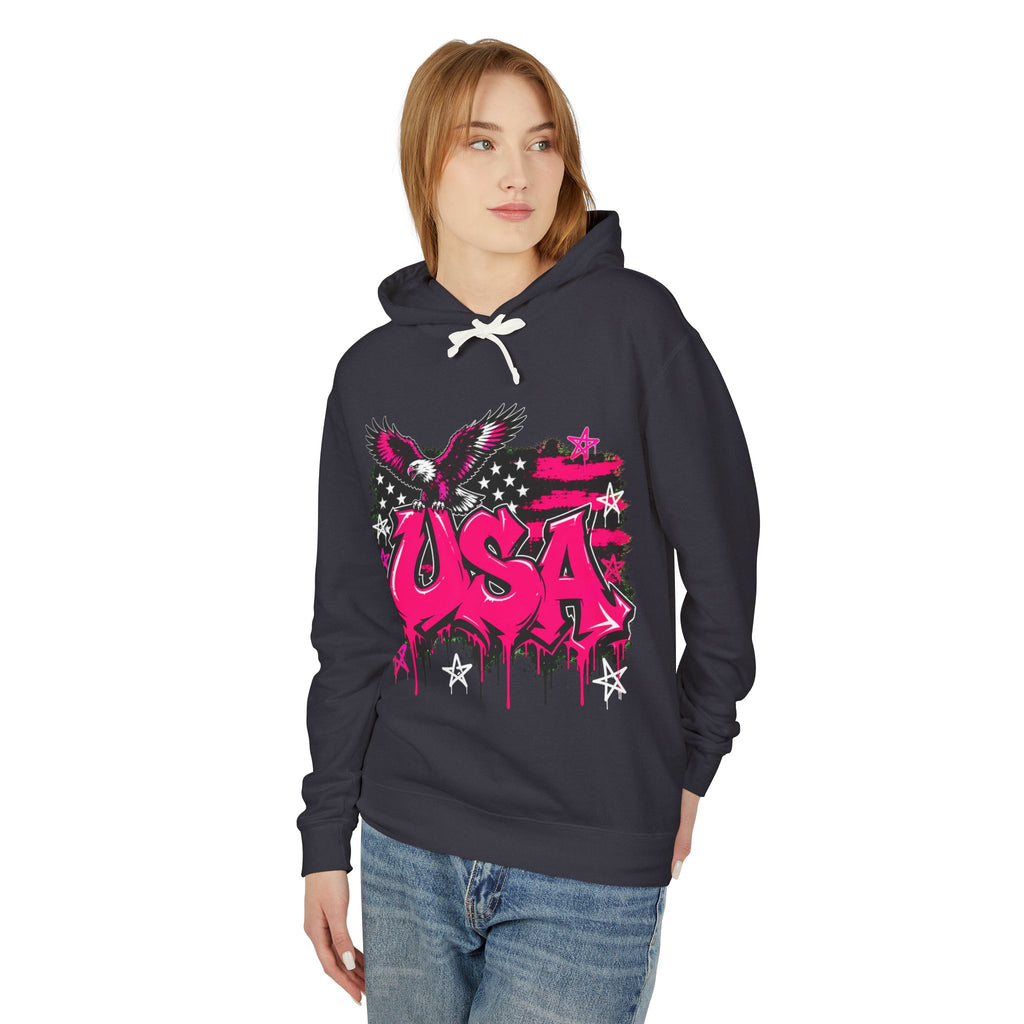 USA Graffiti Eagle Hoodie – Pink Patriotic Flag Sweatshirt