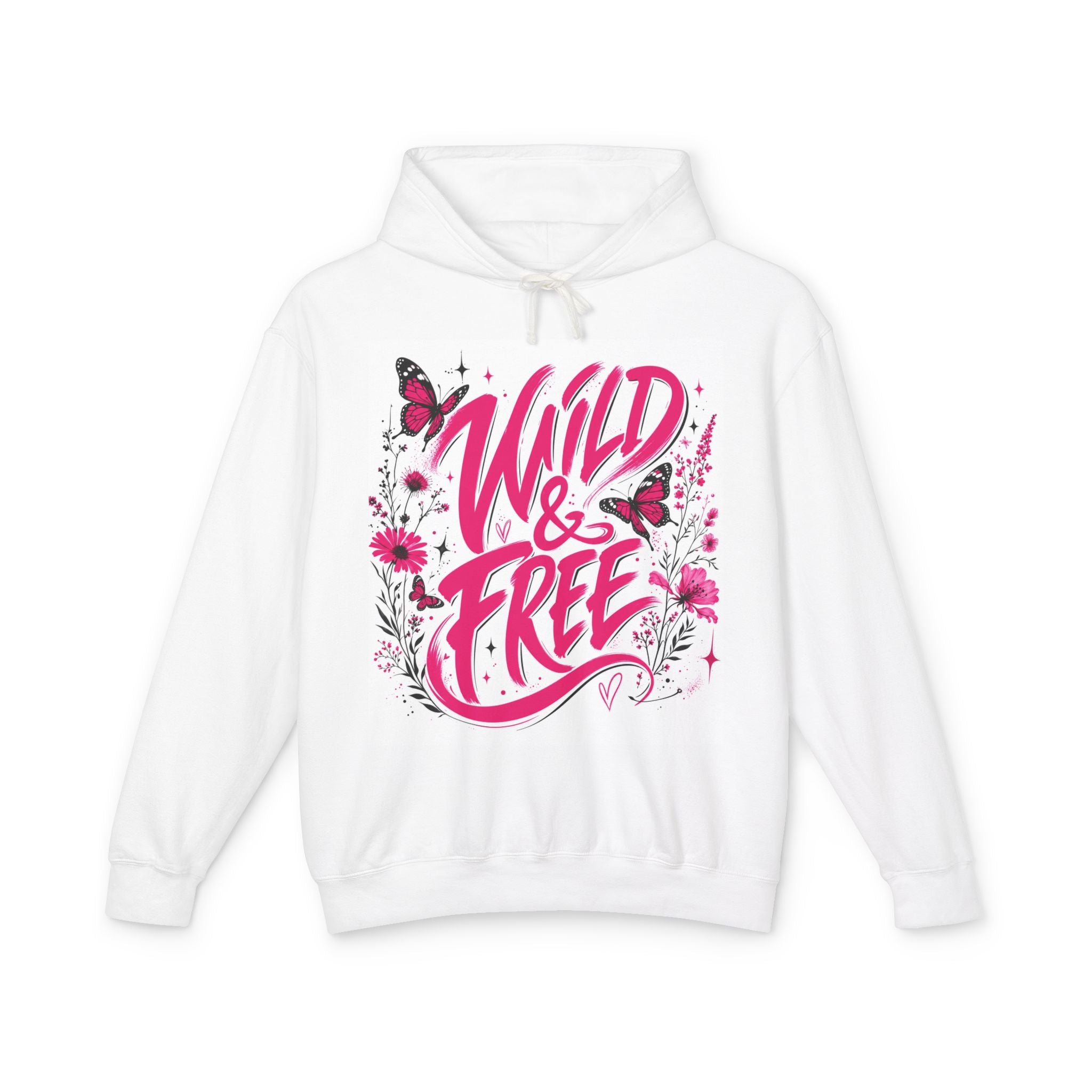 Wild & Free Hoodie — Floral Butterfly Graphic Hooded Sweatshirt