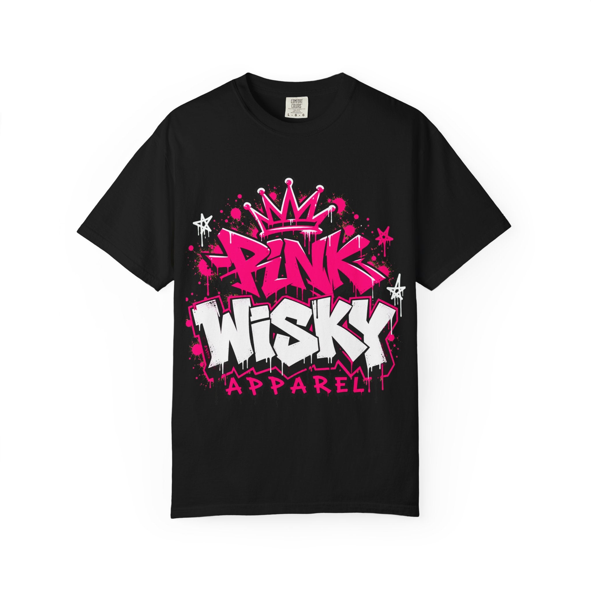 Pink Wisky Apparel Graffiti T-Shirt — Bold Pink Crown Streetwear Tee