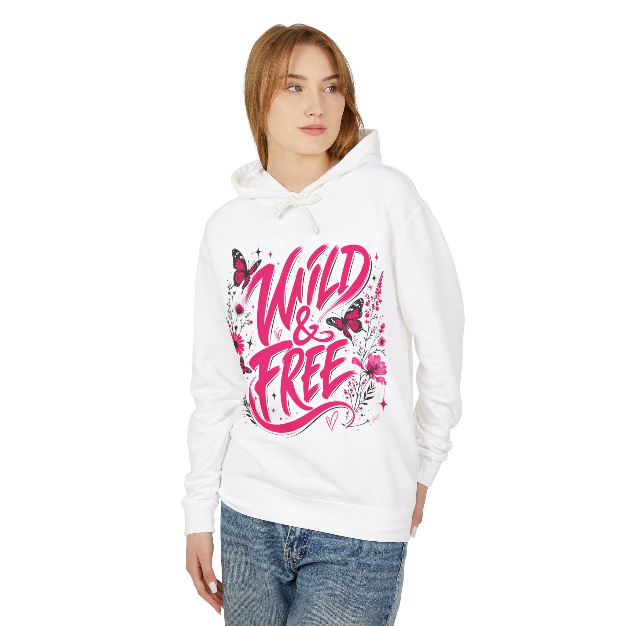 Wild & Free Hoodie — Floral Butterfly Graphic Hooded Sweatshirt