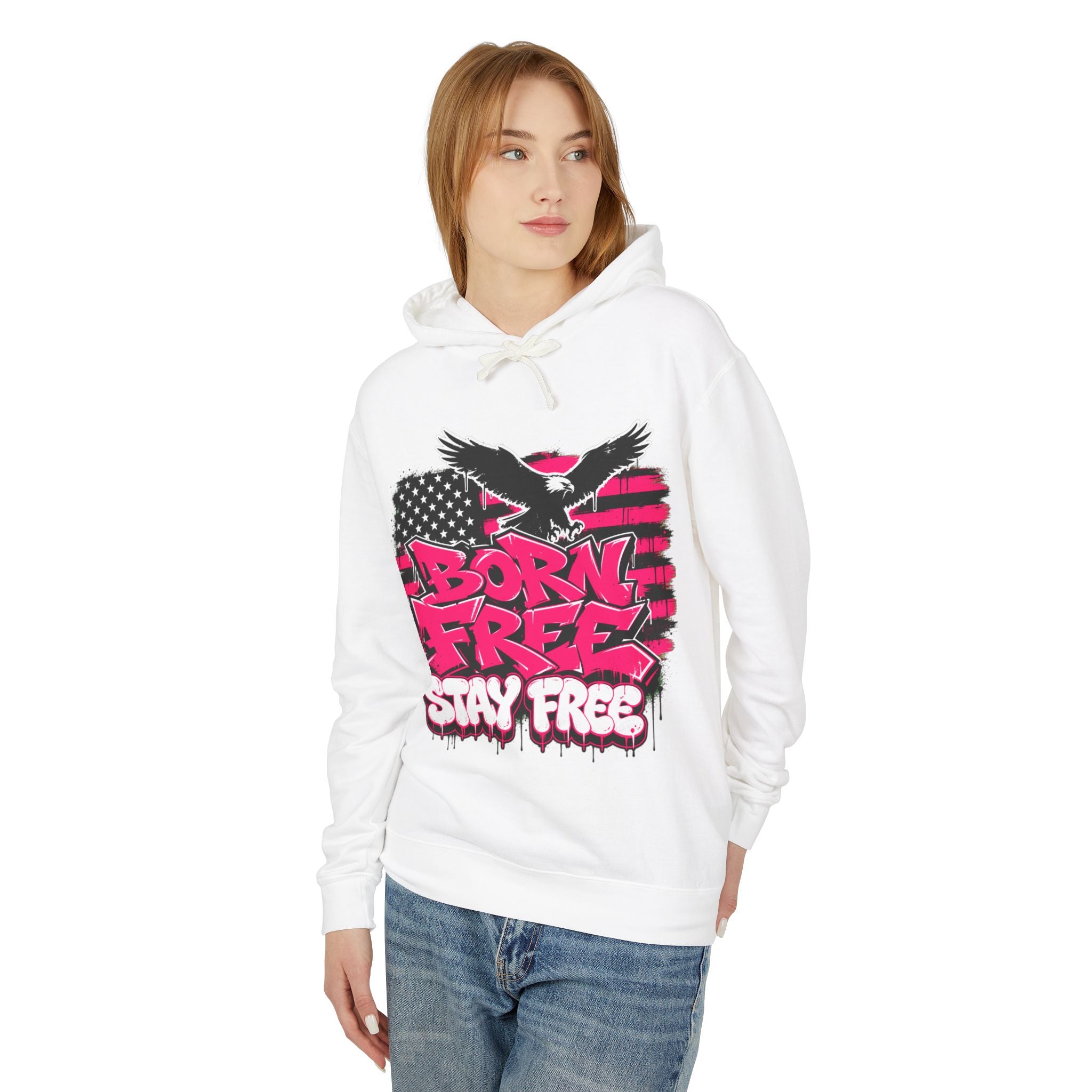 Born Free Stay Free Hoodie - Patriotic Eagle Graphic Pullover