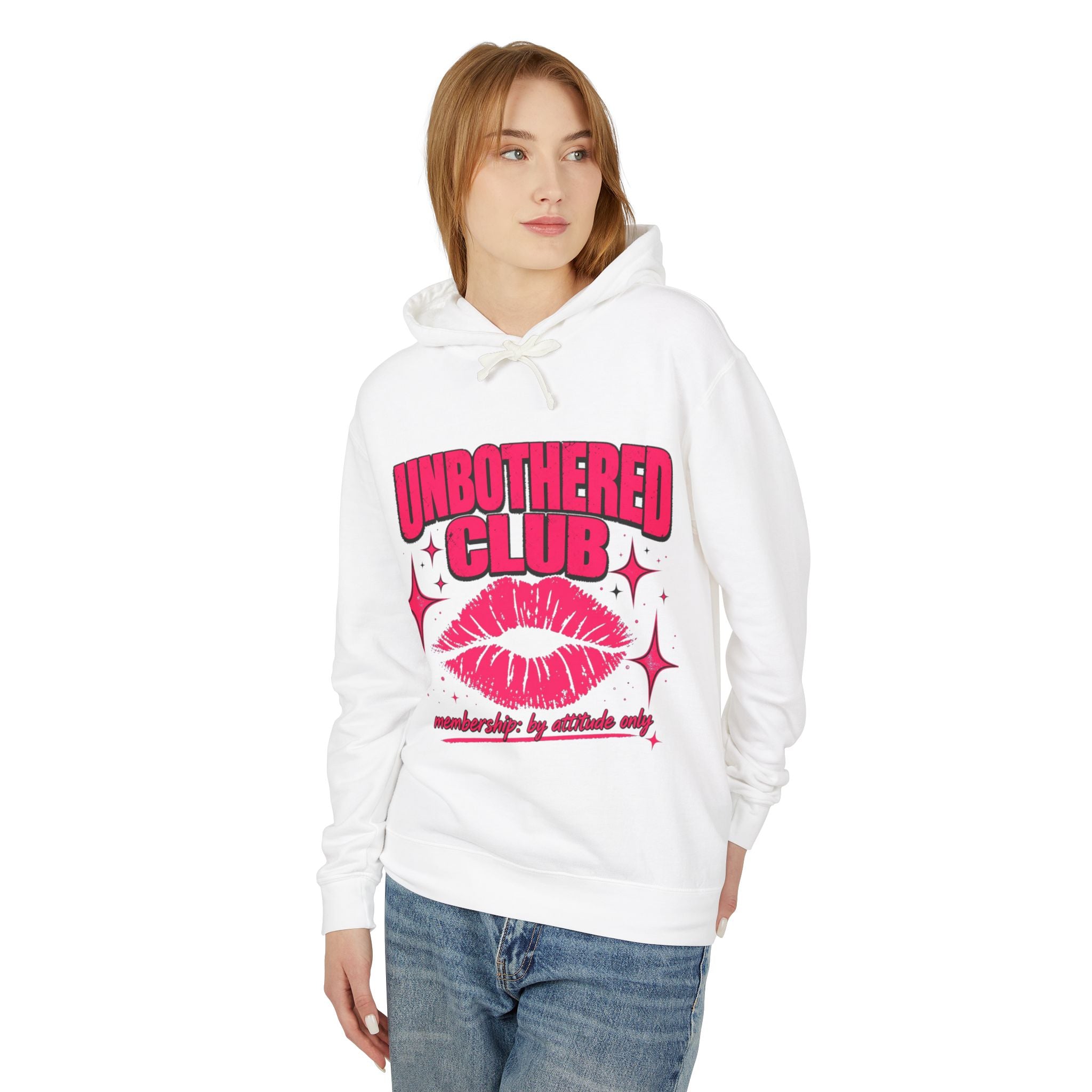 Unbothered Club Hoodie — Pink Kiss Graphic Womens Lightweight Sweatshirt